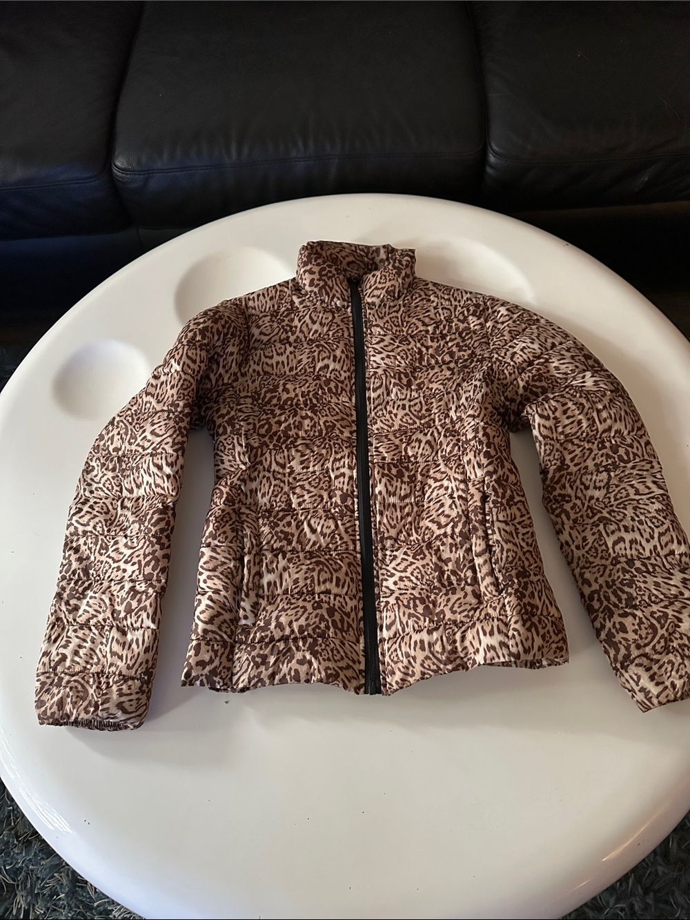 Dynamite Beige and Brown Animal Print Puffer Jacket